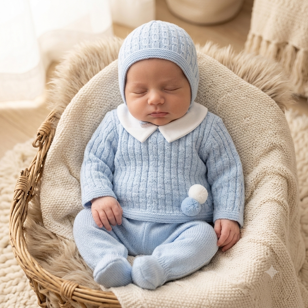 Baby boys baby blue knitted set