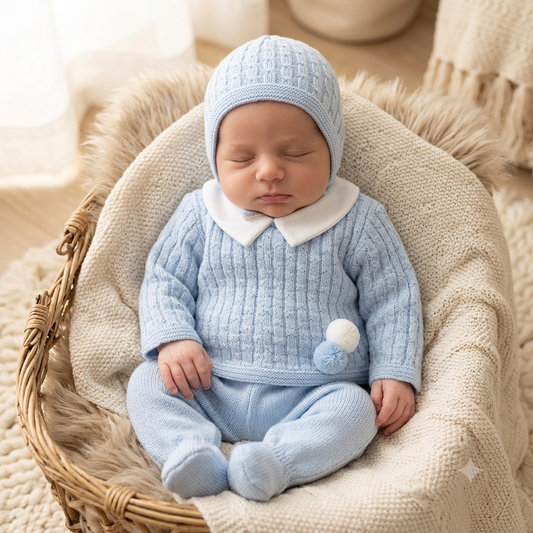 Baby boys baby blue knitted set
