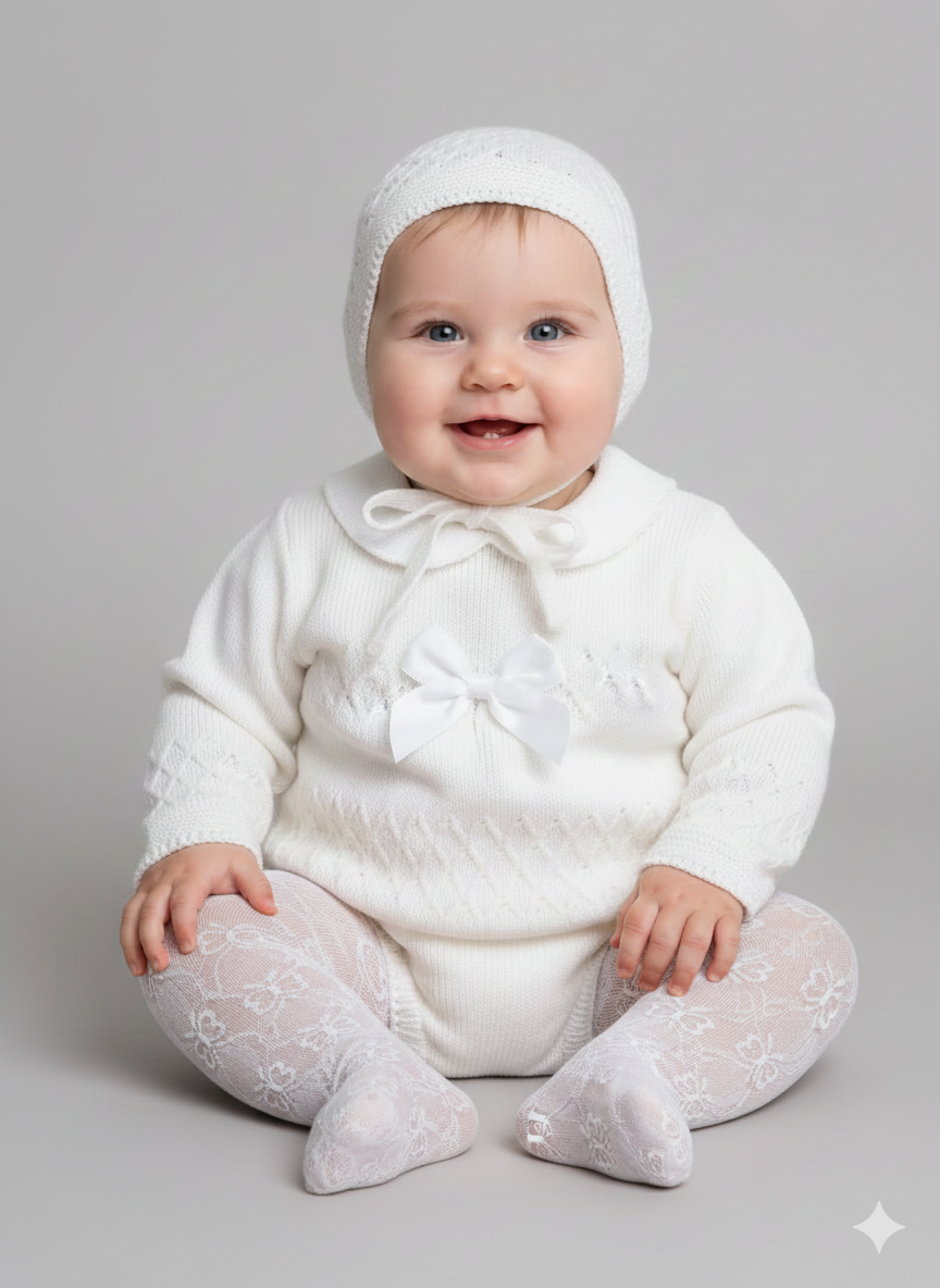 Baby girls white knitted 3 piece set