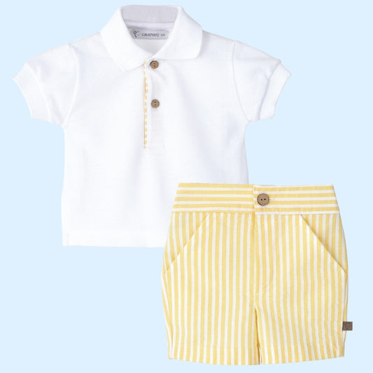 PRE ORDER baby boys lemon & white stripe short set