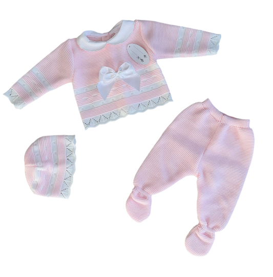 Baby girls pink knitted 3 piece set