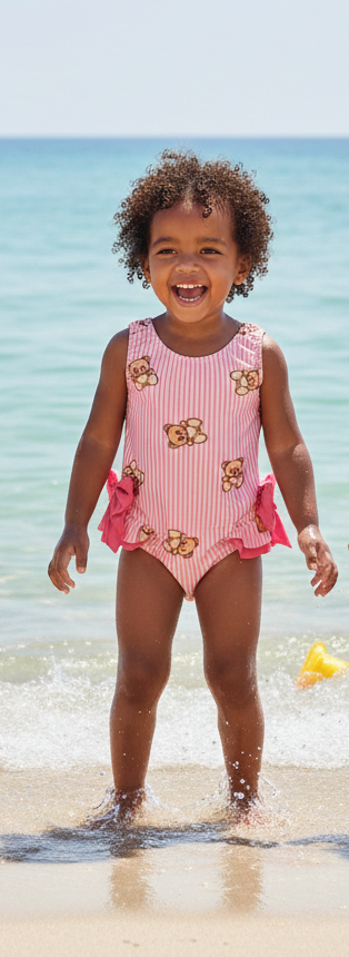 Pink teddy print swimsuit