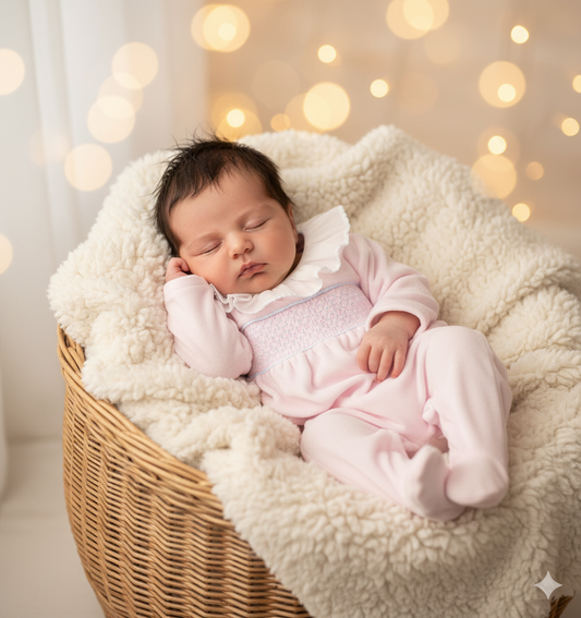 Baby girls pink smocked baby grow