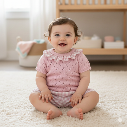 Dusky pink gingham Dulce de Fresa jam pant set