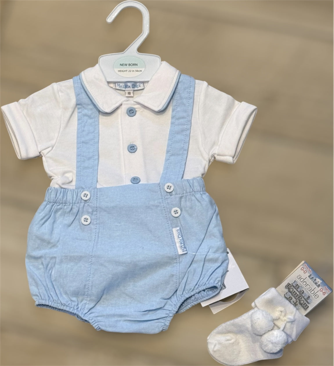 Baby boys blue and yellow stripe romper set