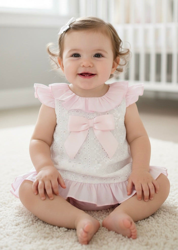 Baby girls white and pink Aline dress and pants with open back