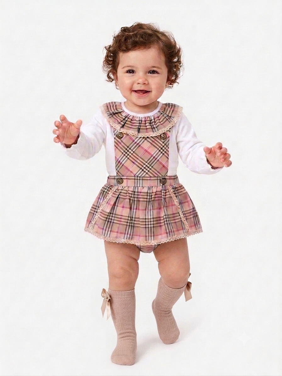 Girls pink/camel romper set