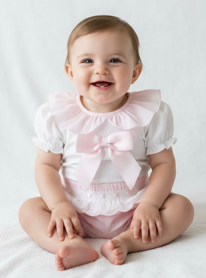 Baby girls pink and white jam pant set