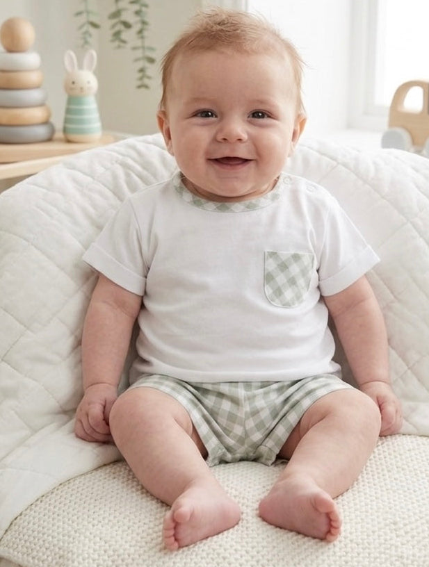Baby boys white and sage short set