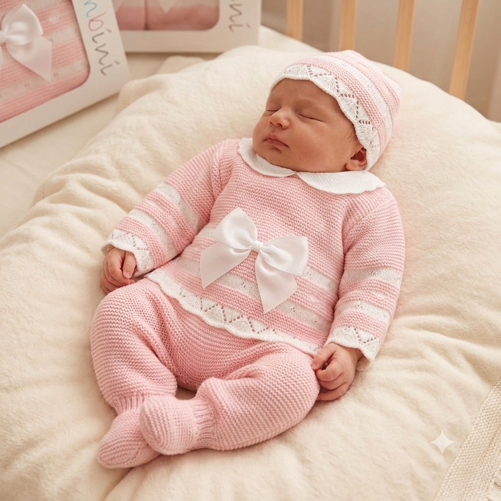 Pink baby 3 piece knitted set