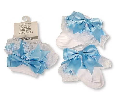 Frilly lace bow socks- various colours