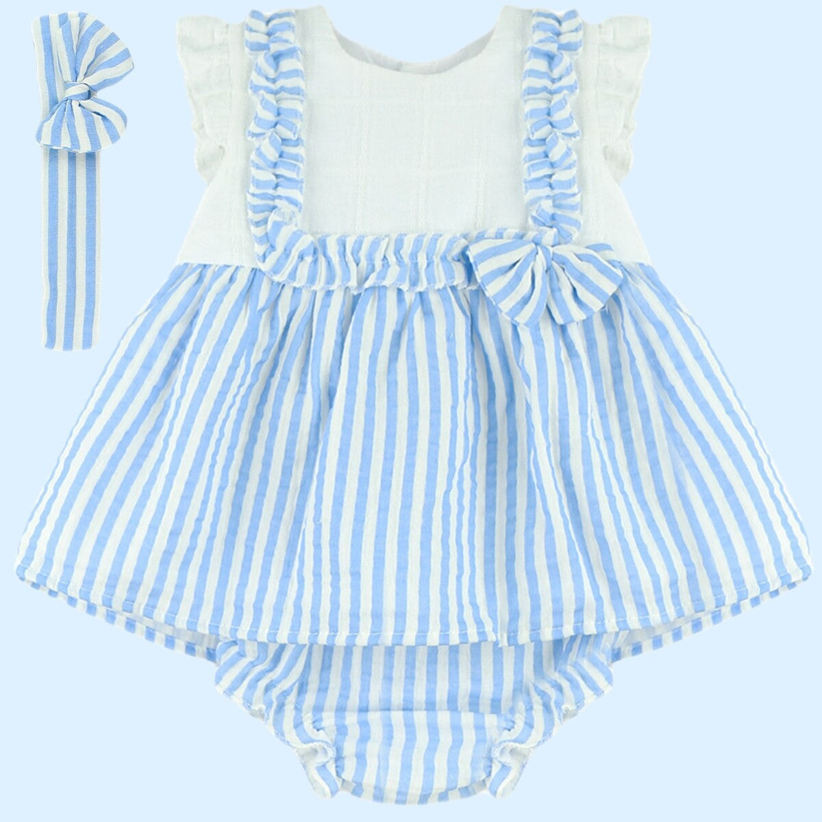 PRE ORDER baby girls blue/ white stripe dress & pants