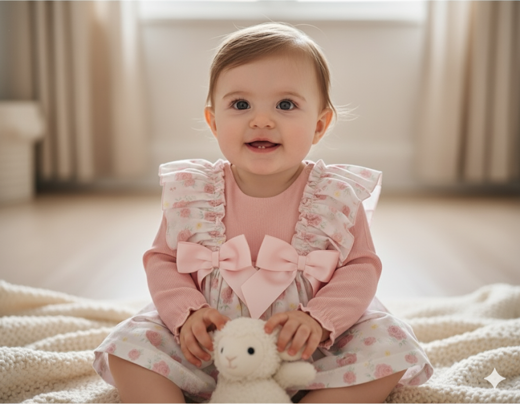 Wee mee rose print dress and pants set