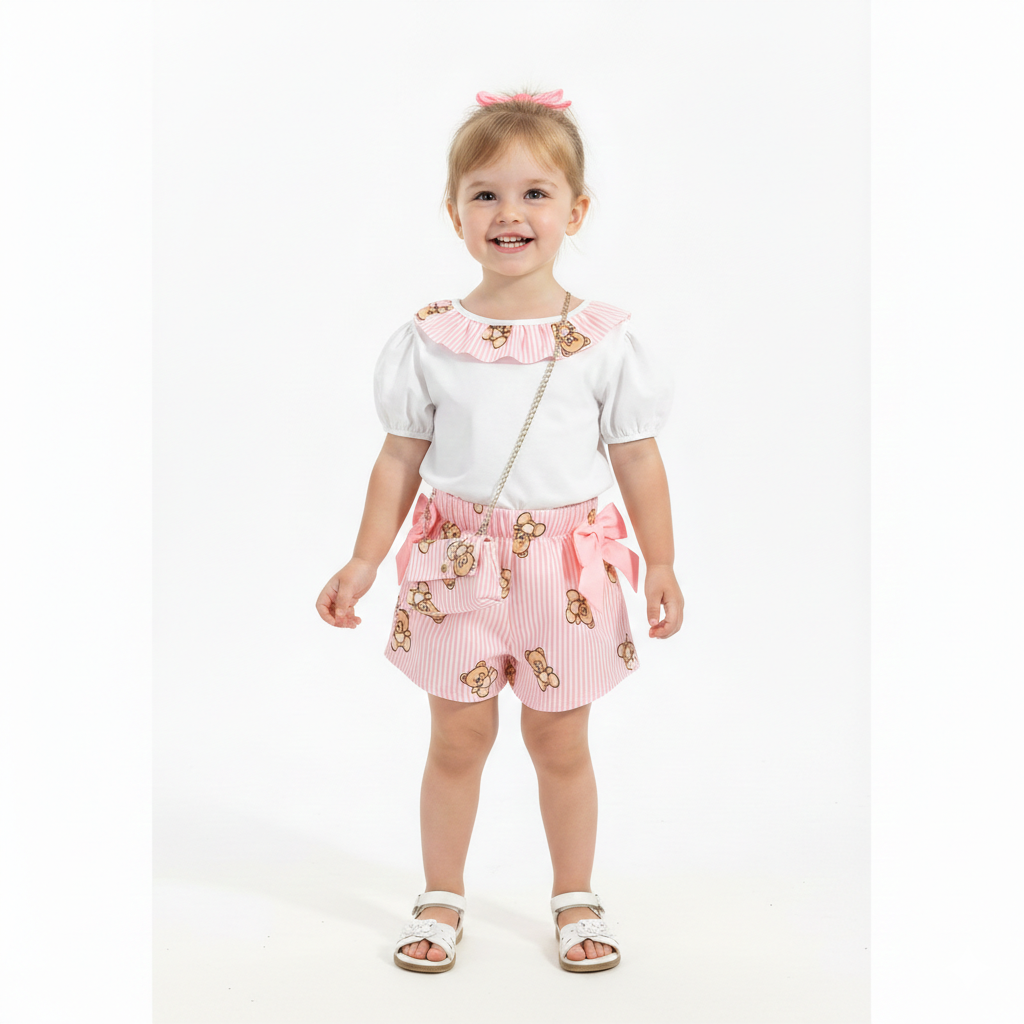 Girls pink teddy shirt set