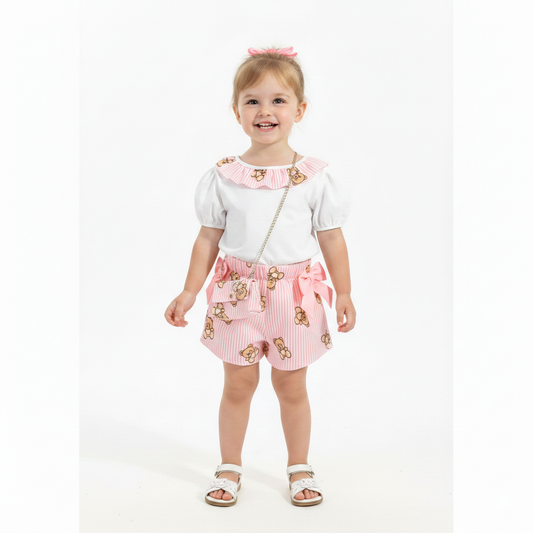 Girls pink teddy shirt set