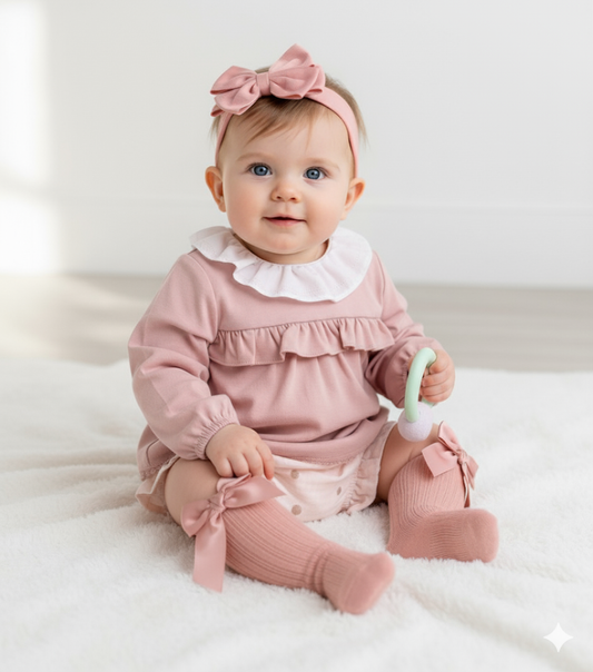 Baby girls pink frill jam pant set