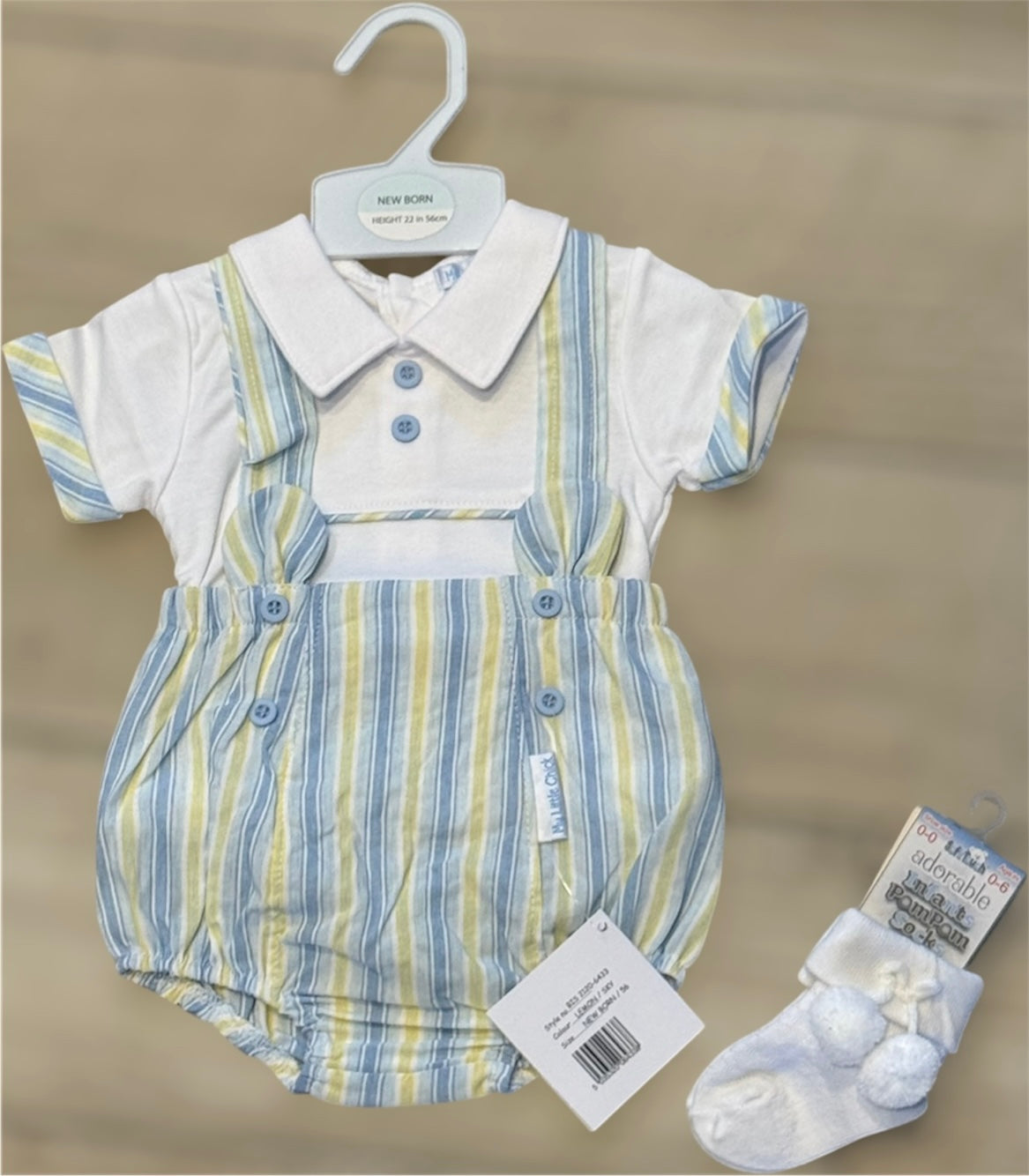 Baby boys blue and yellow stripe romper set