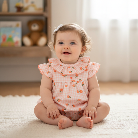Baby girls peach gingham romper