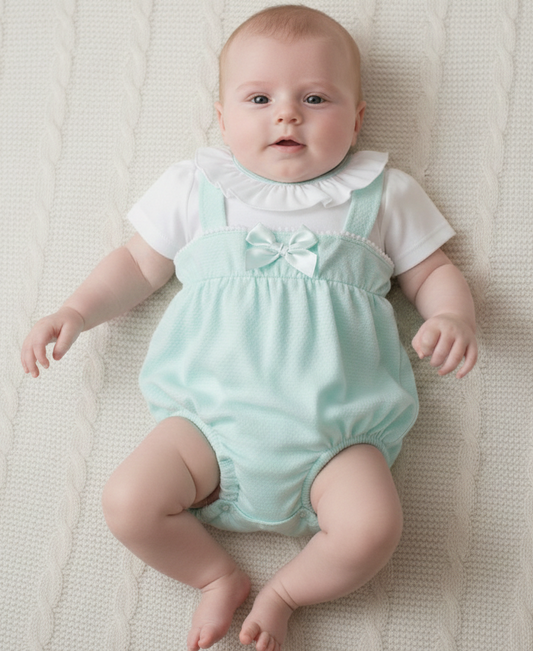 Baby girls green romper with white shirt