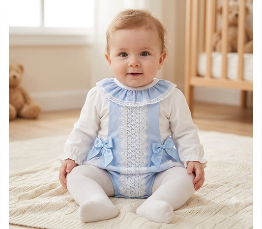 Baby girls blue romper and shirt set