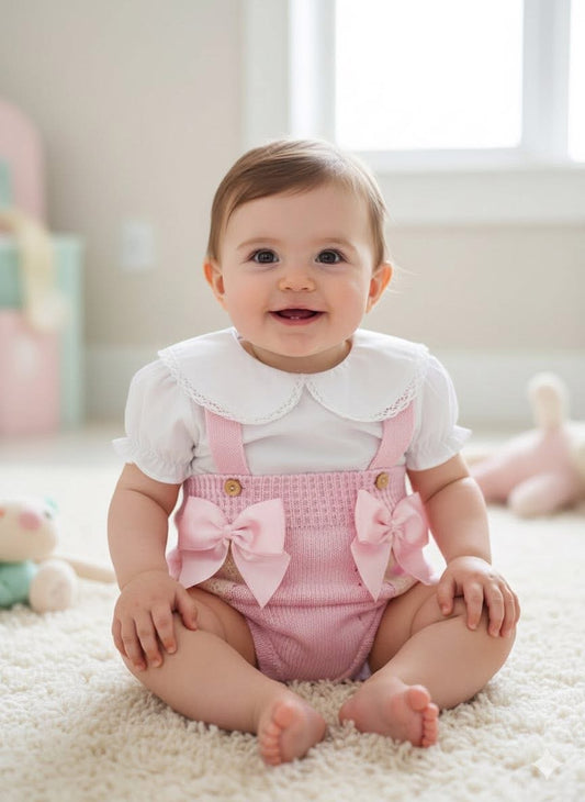 Baby girls pink fine knit romper