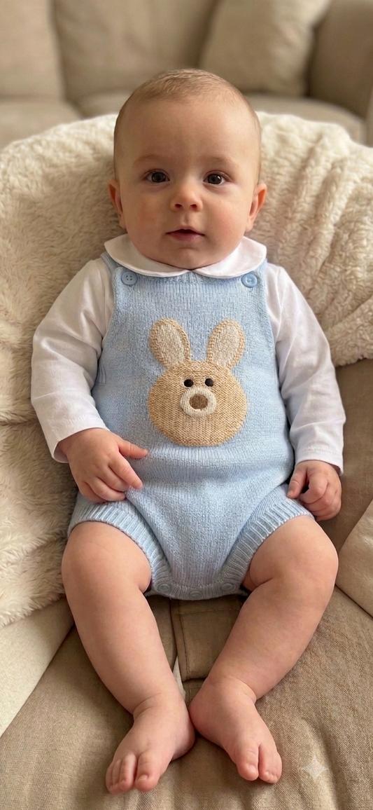 Baby blue bunny knitted romper and shirt