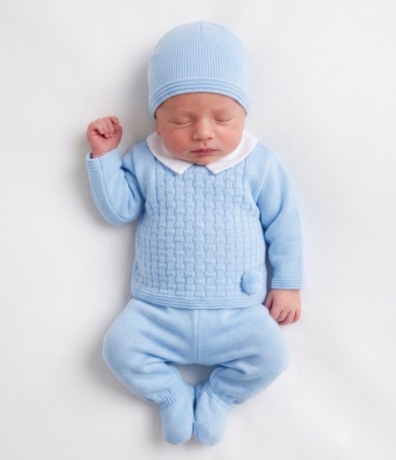 Baby boy baby blue knitted 3 peice set