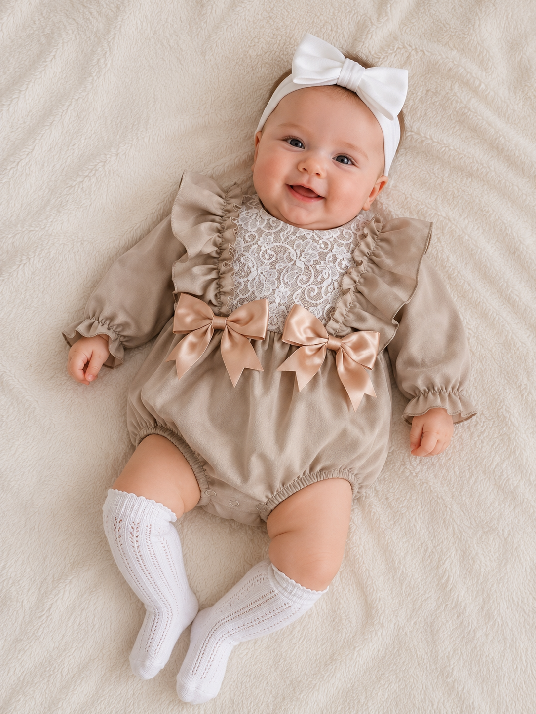 Camel lace detail romper