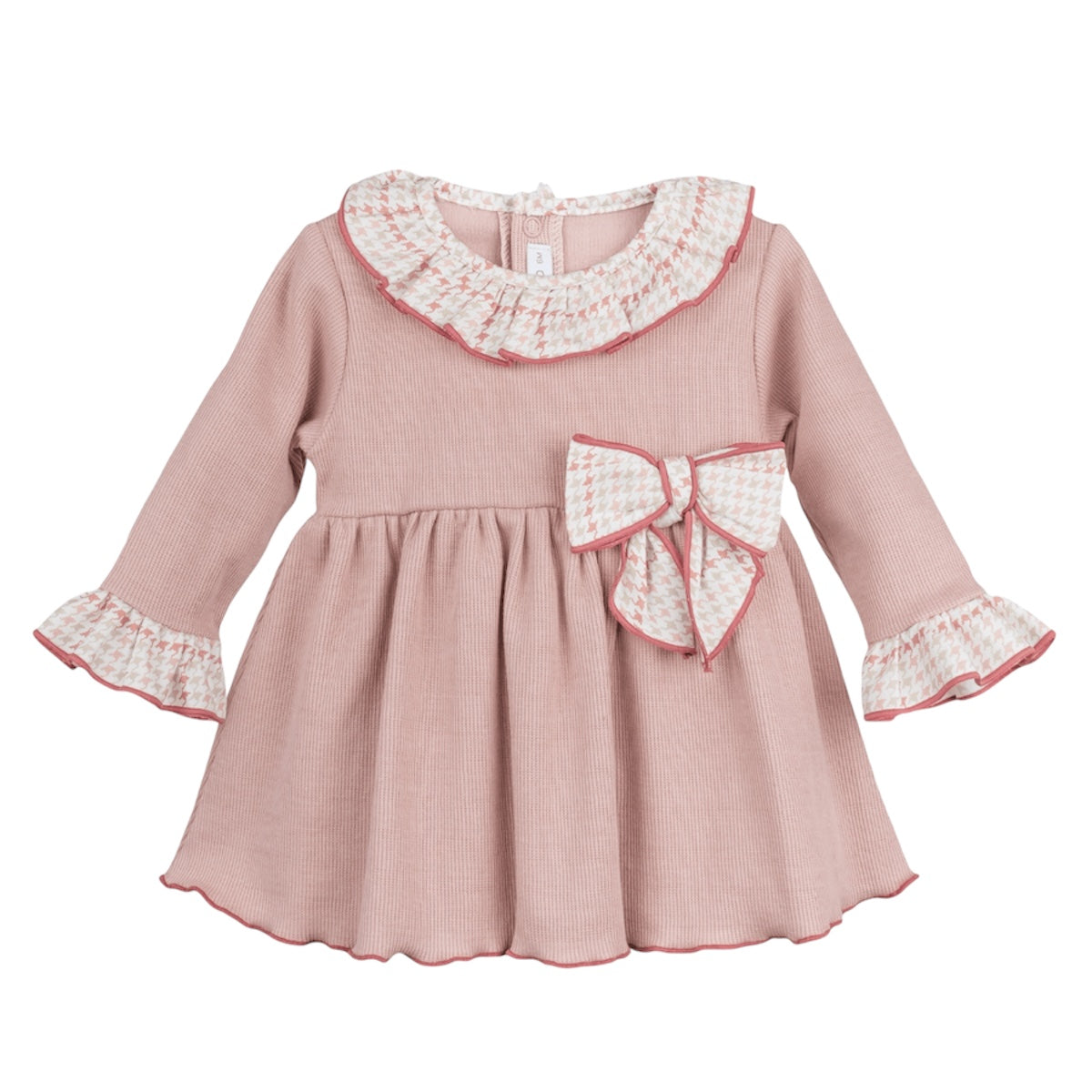 Baby girls pink dog tooth detail dress