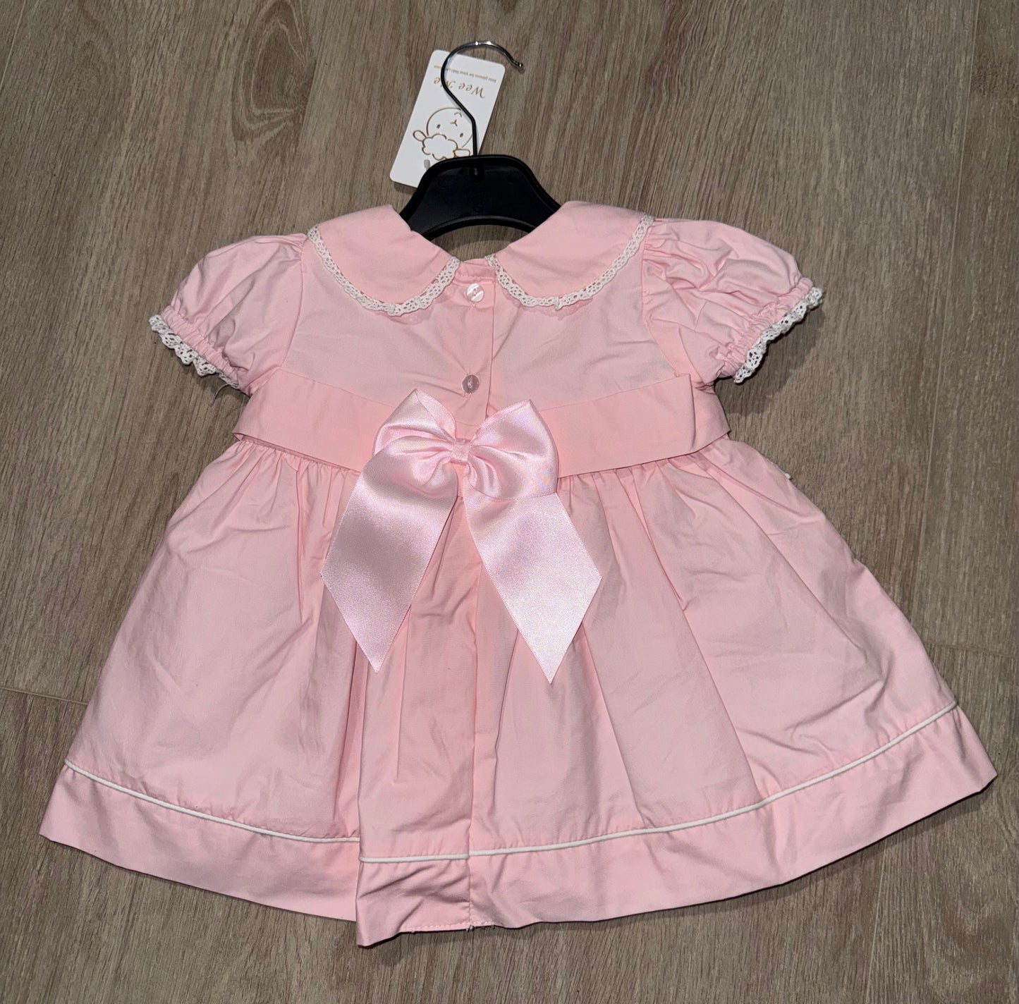 Pink lace and bow detail puffball dress