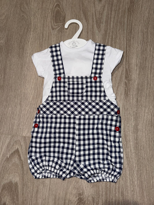 Baby boys navy checked romper