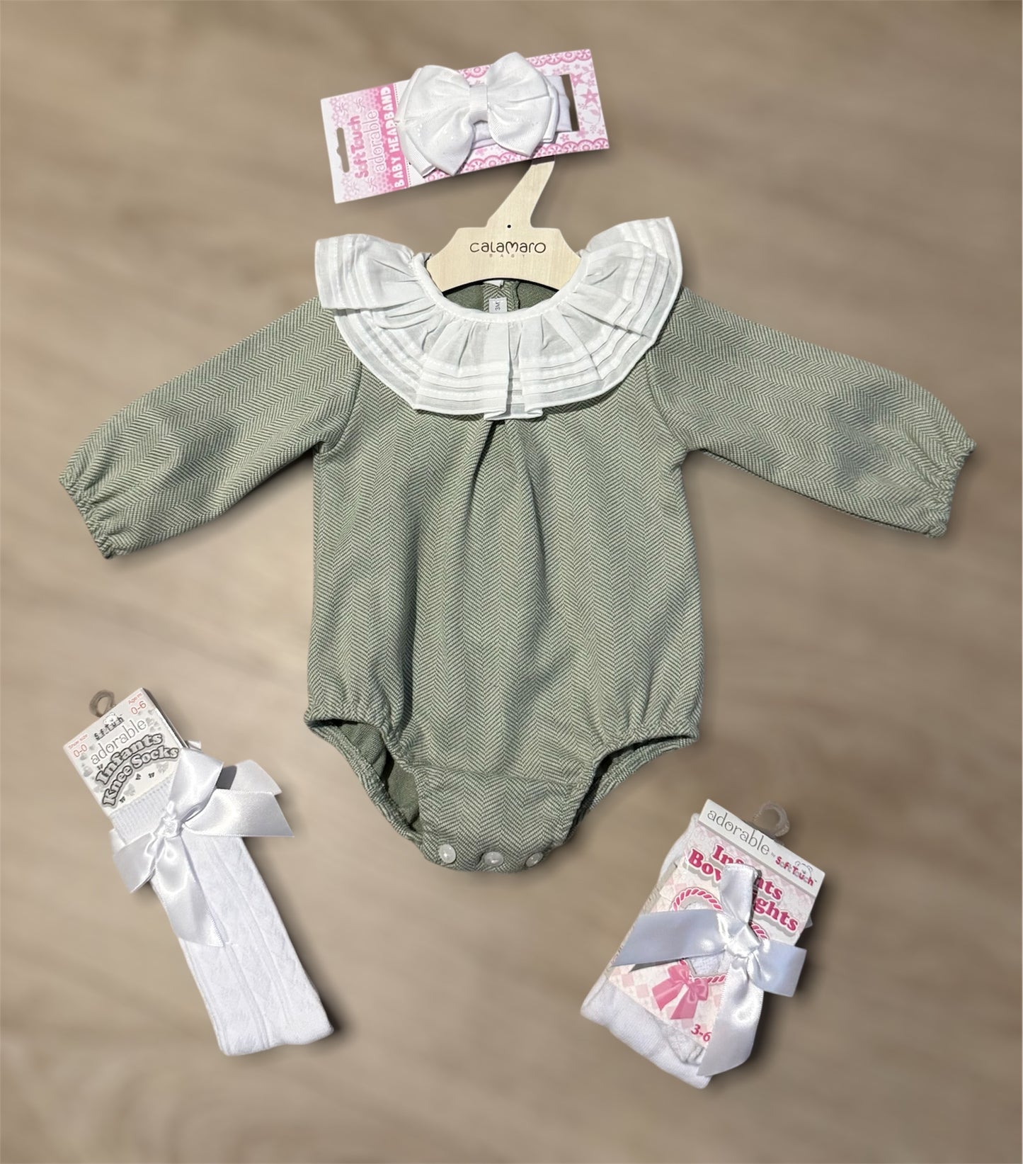 Sage green frill collar romper