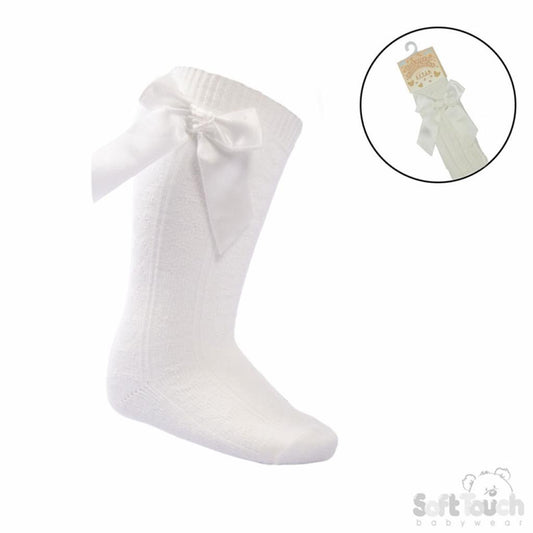 Girls cream knee bow socks