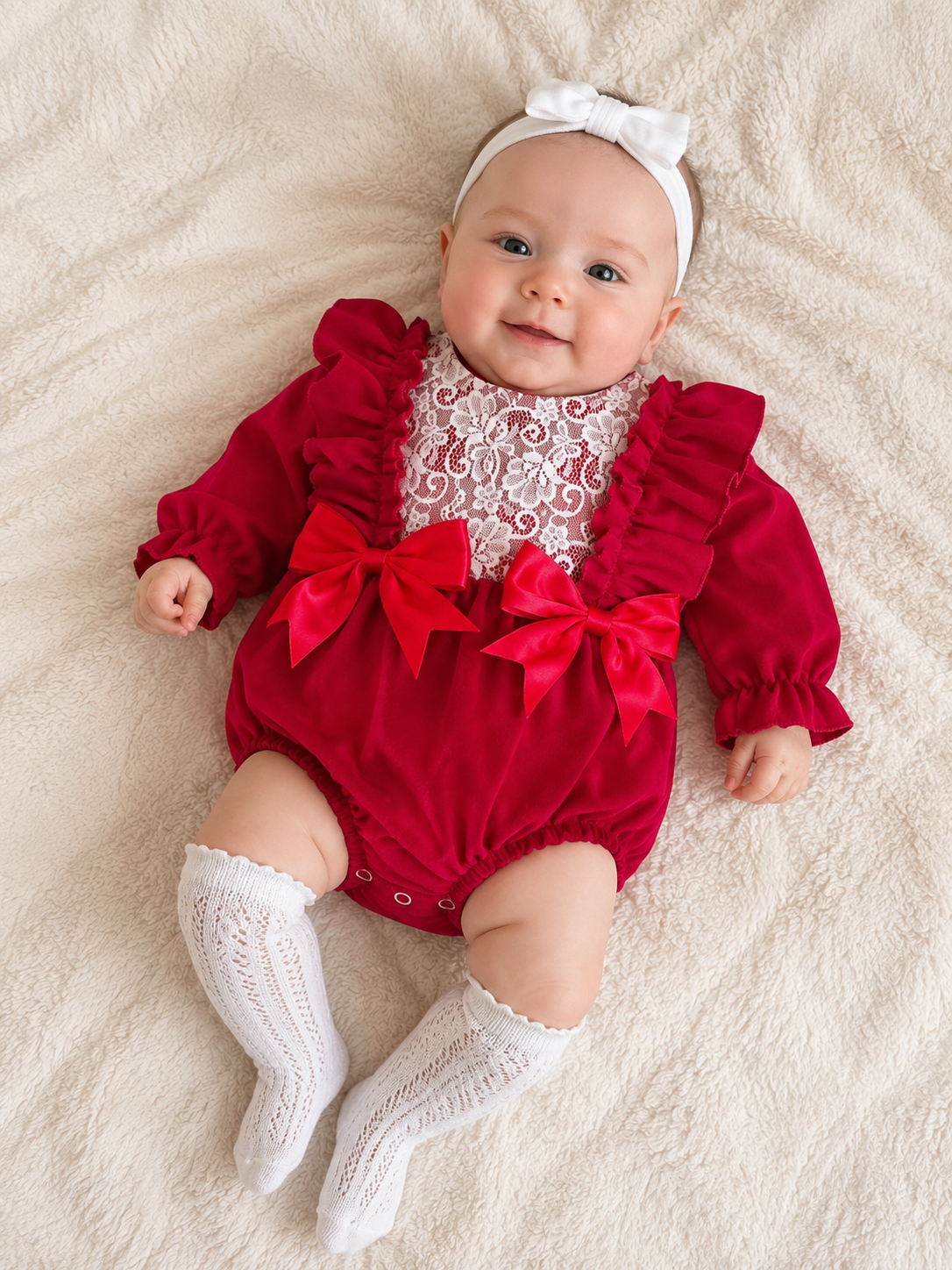 Red lace detail romper