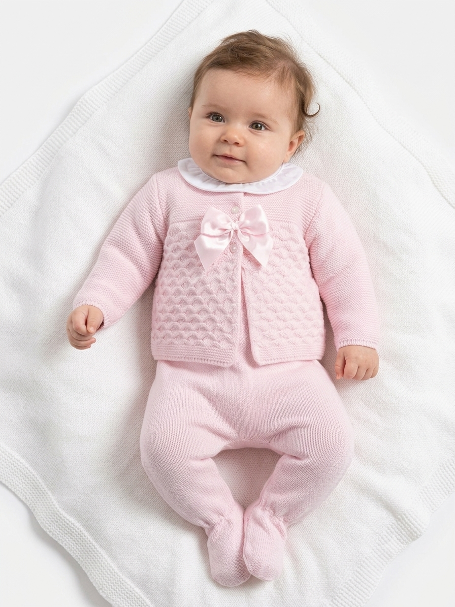 Baby girls pink knitted 3 piece set
