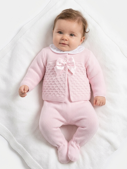 Baby girls pink knitted 3 piece set