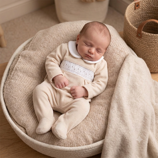 Baby boys camel velour sleep suit