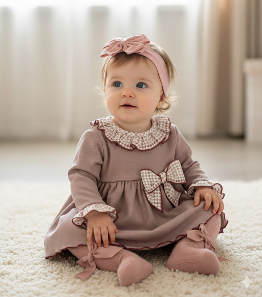 Baby girls pink dog tooth detail dress