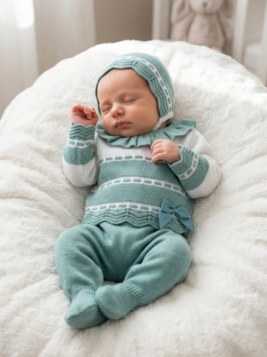 Baby girls green knitted 3 peice set