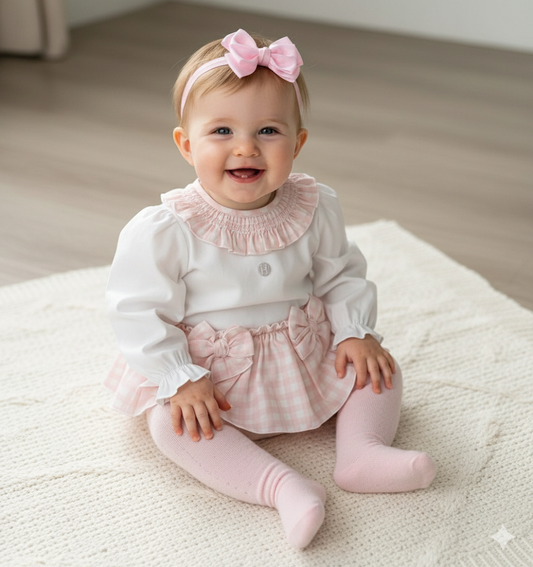 Baby girls pink gingham jam pant set
