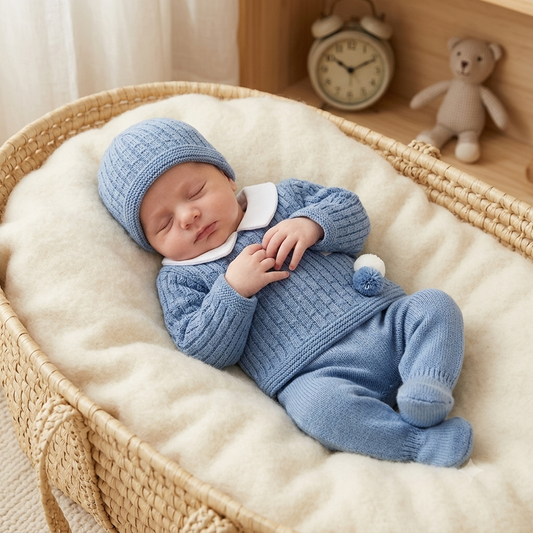 Baby boys dusky blue knitted set