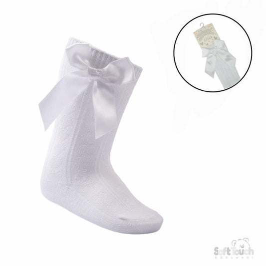 Girls white knee bow socks