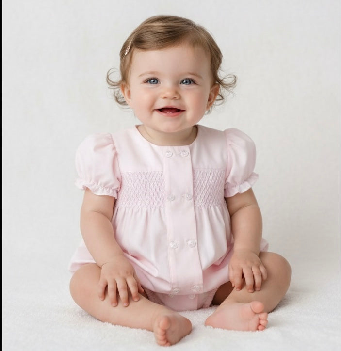Baby girls button smocked romper