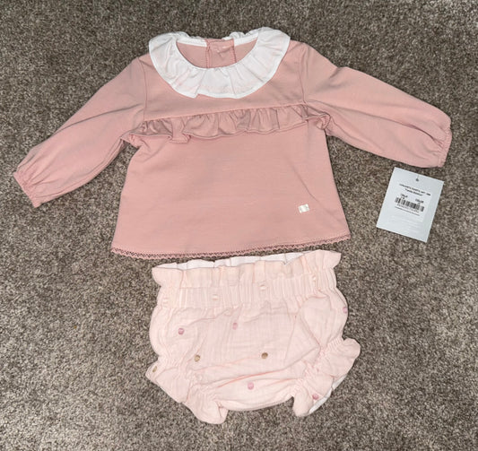 Baby girls pink frill jam pant set