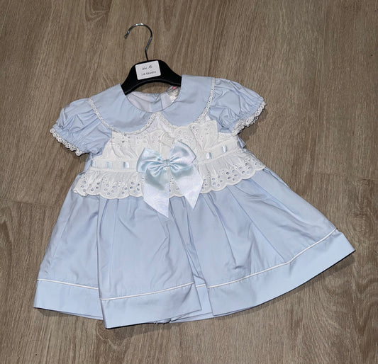 Baby blue lace and bow detail puffball dress