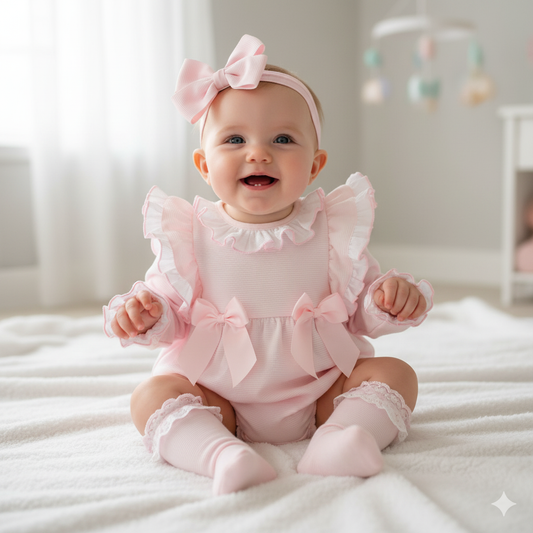 Wee mee baby girls pink double bow romper
