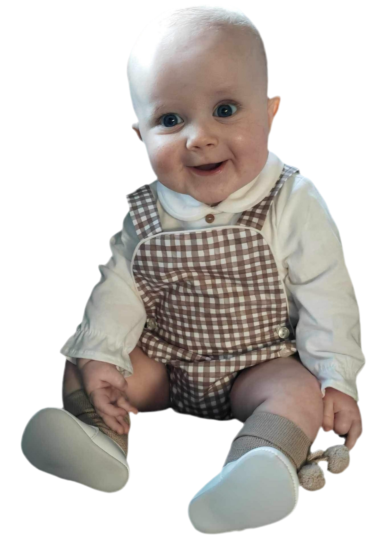 Baby boys camel checked romper & shirt set