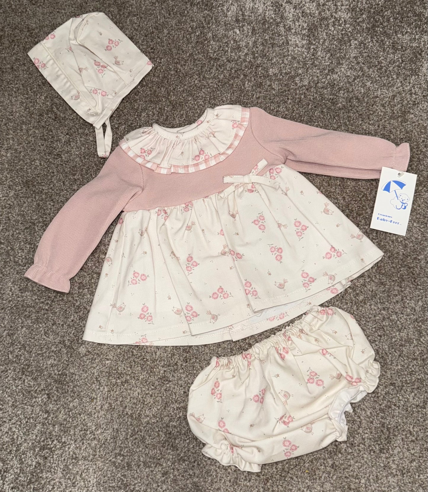 Baby girls pink and cream floral 3 piece set