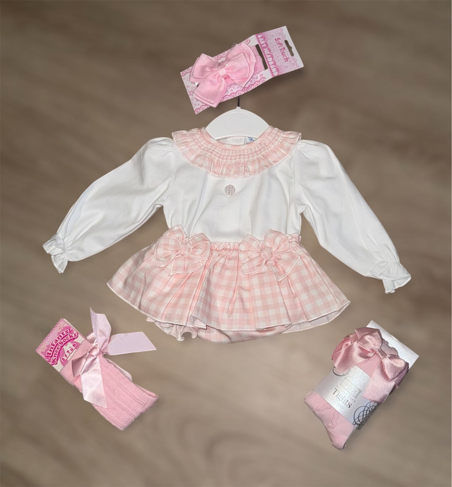 Baby girls pink gingham jam pant set