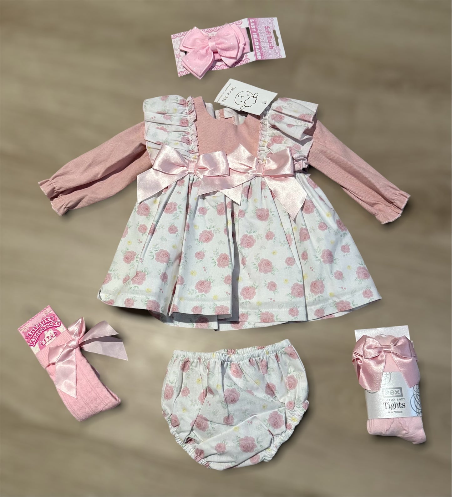 Wee mee rose print dress and pants set